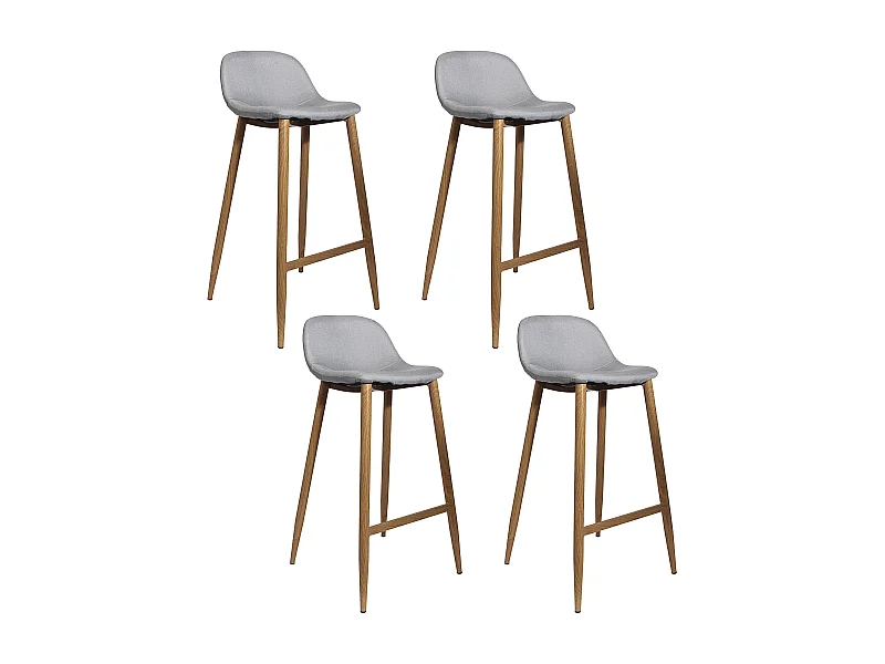 Tabouret De Bar Tissu Gris Pieds Metal - Lot De 4 Gris
