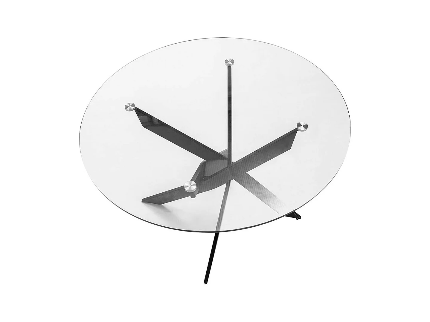 DESIAL - Table Ronde Ø120cm Plateau en Verre Piétement Croisé Métal Noir