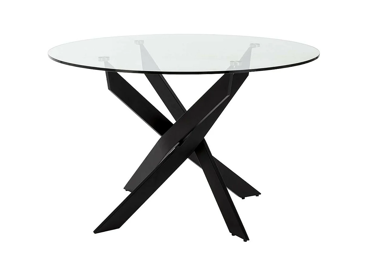 DESIAL - Table Ronde Ø120cm Plateau en Verre Piétement Croisé Métal Noir