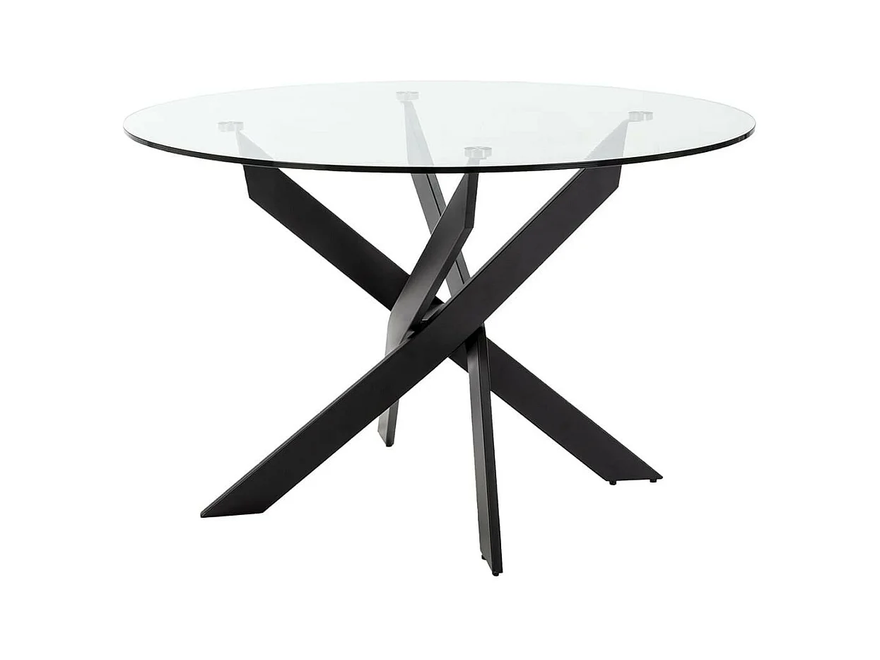 DESIAL - Table Ronde Ø120cm Plateau en Verre Piétement Croisé Métal Noir