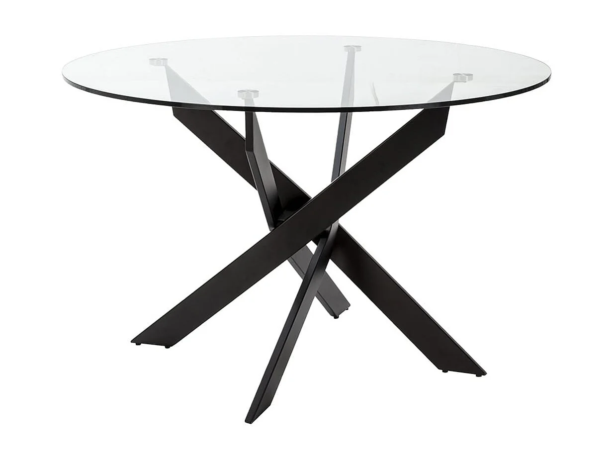 DESIAL - Table Ronde Ø120cm Plateau en Verre Piétement Croisé Métal Noir