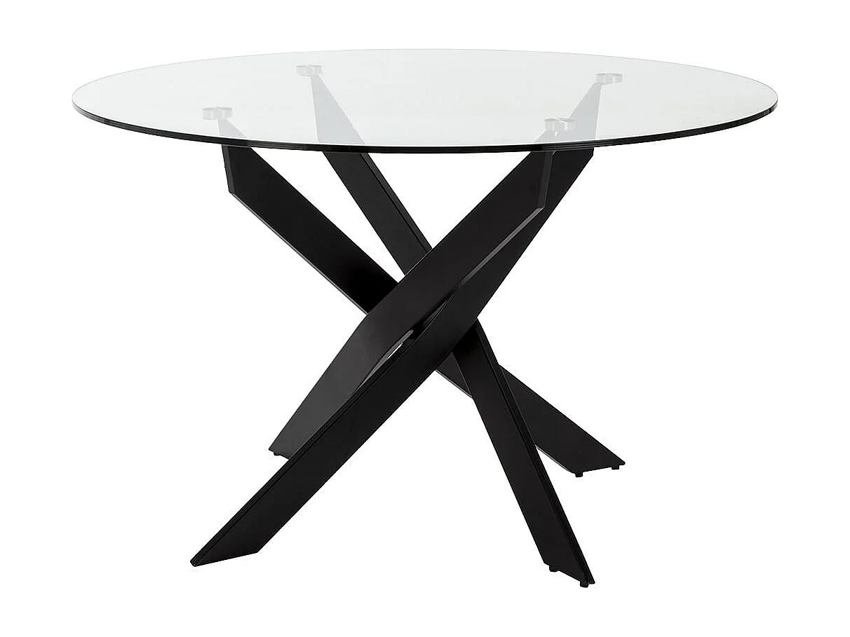 DESIAL - Table Ronde Ø120cm Plateau en Verre Piétement Croisé Métal Noir