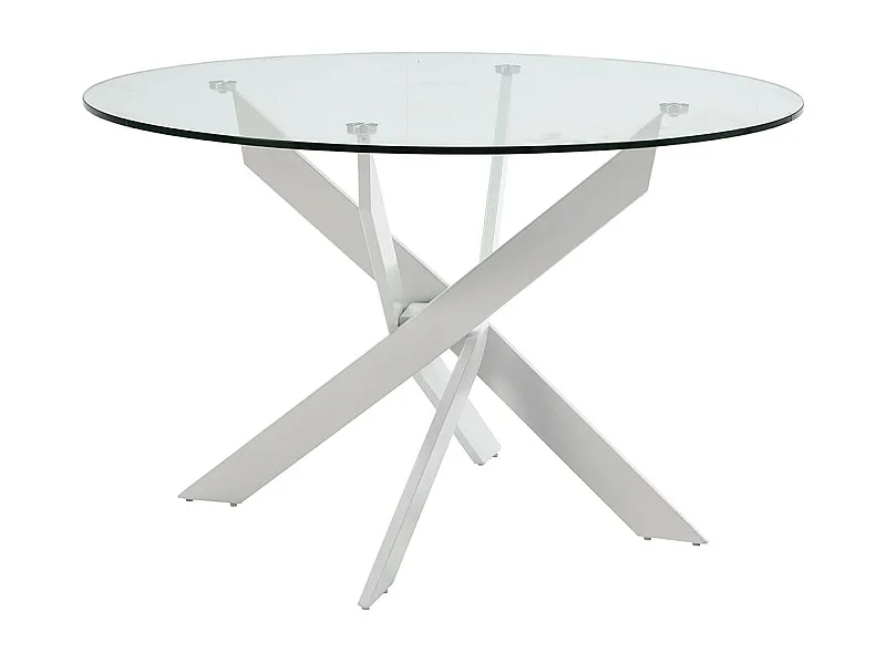 RITHA - Table Ronde 120cm Pieds Métal Blanc et Plateau en Verre