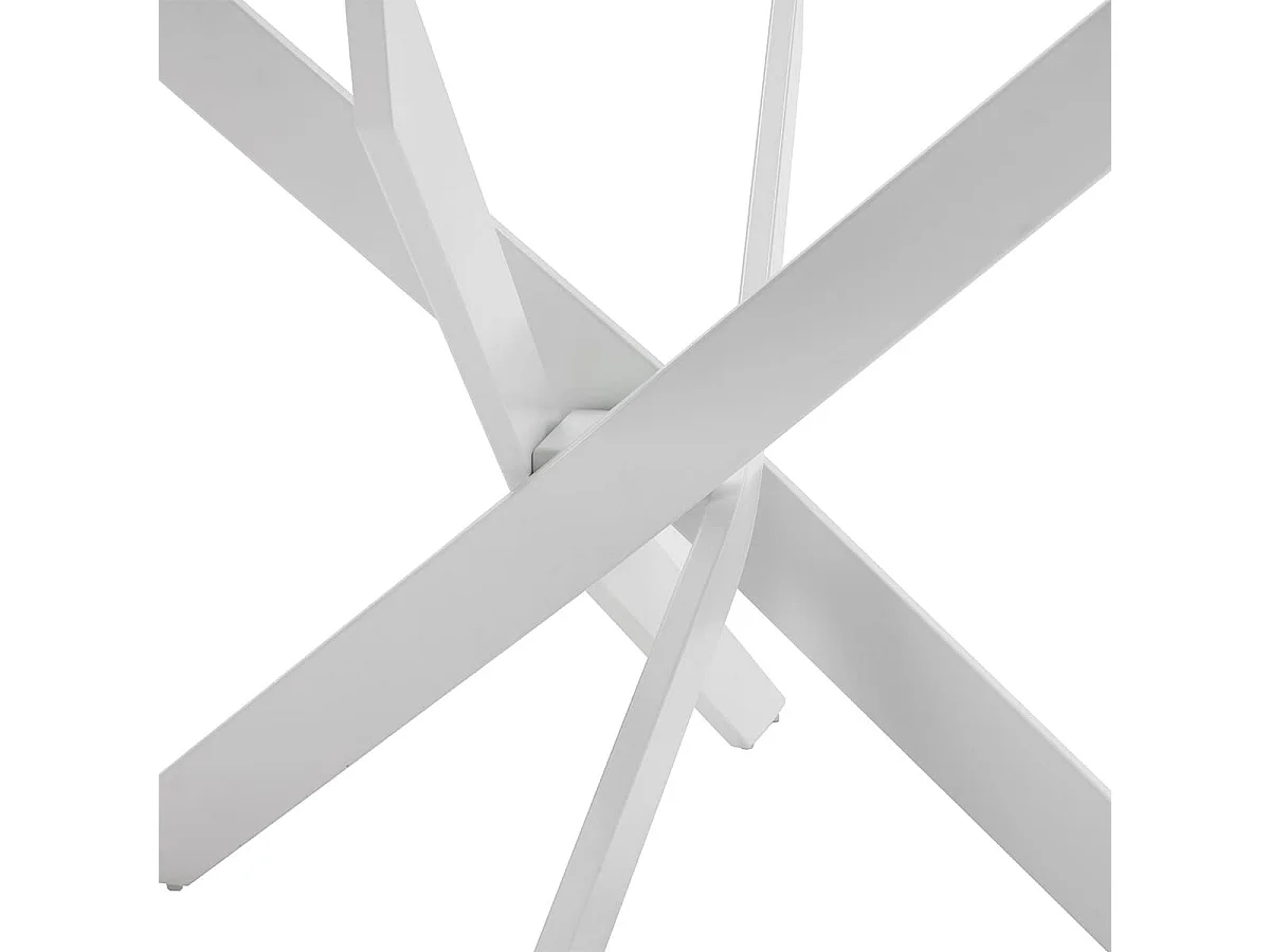 RITHA - Table Ronde 120cm Pieds Métal Blanc et Plateau en Verre