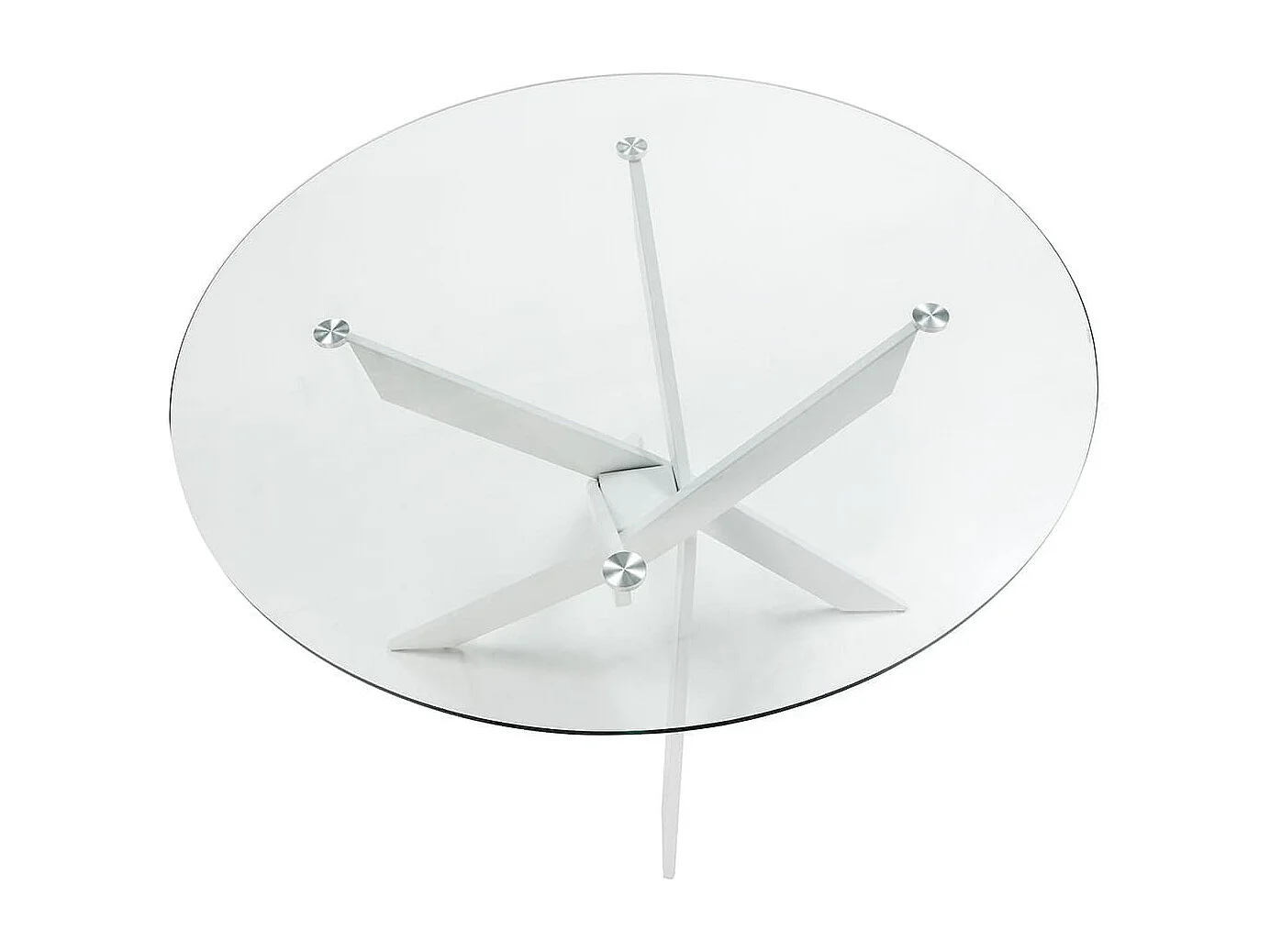 RITHA - Table Ronde 120cm Pieds Métal Blanc et Plateau en Verre