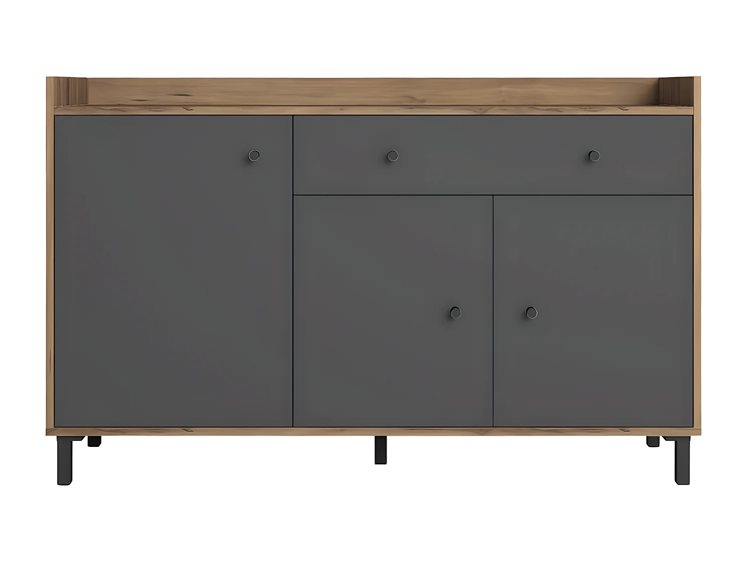 RICQ - Buffet 3 Portes 1 Tiroir Gris Anthracite et Aspect Noyer