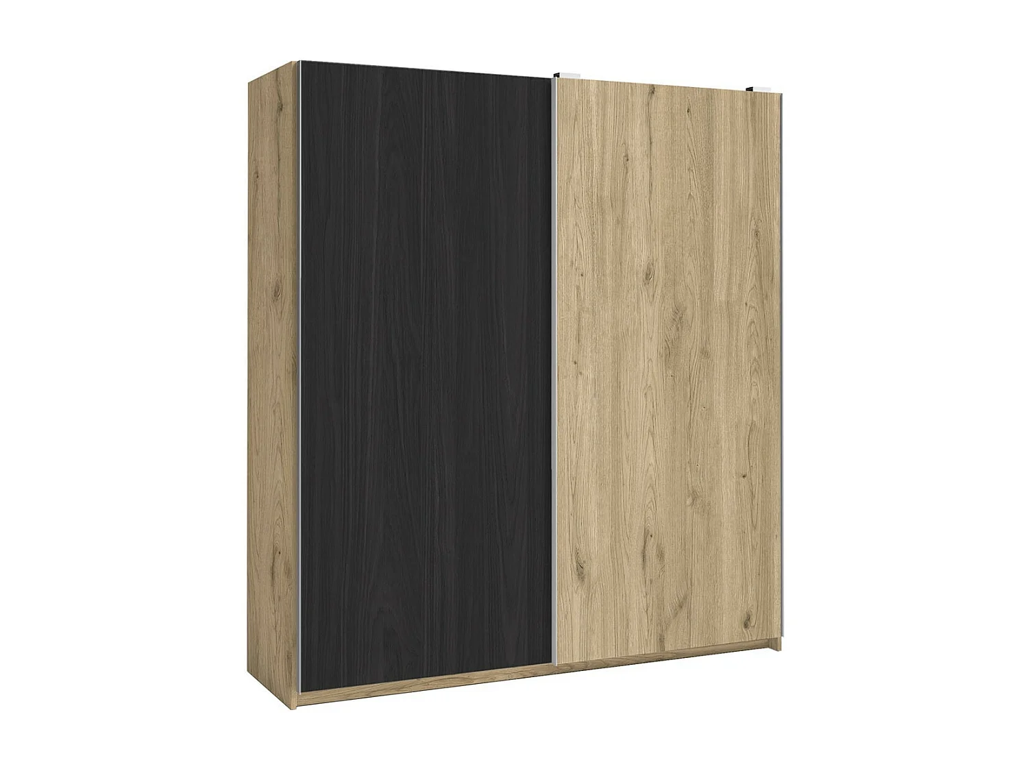 KONETIS - Armoire Penderie 2 Portes Coulissantes Effet Chêne et Bois Noir