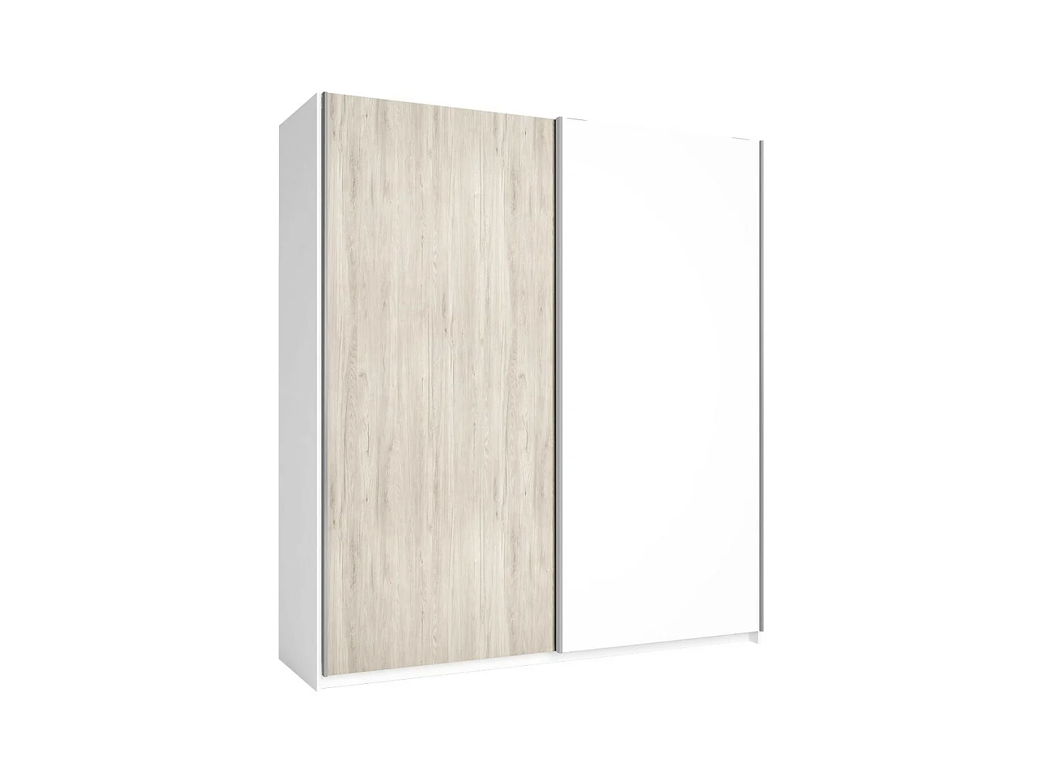ILONA - Armoire Penderie 2 Portes Coulissantes Effet Chêne Clair et Blanc Mat