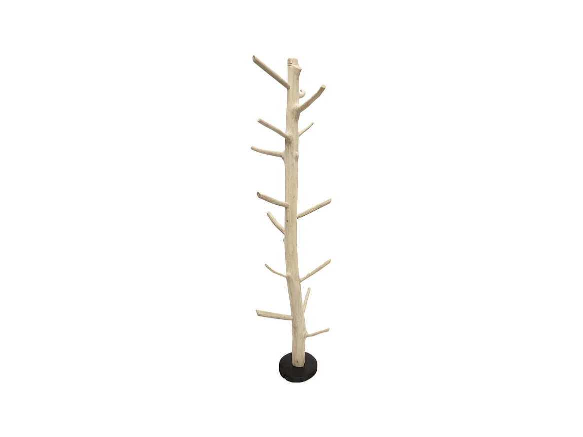 Porte-manteau branche bois de teck brut 180 cm pied rond noir - NAO