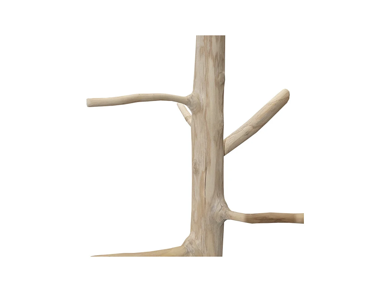 Porte-manteau branche bois de teck brut 180 cm pied rond noir - NAO
