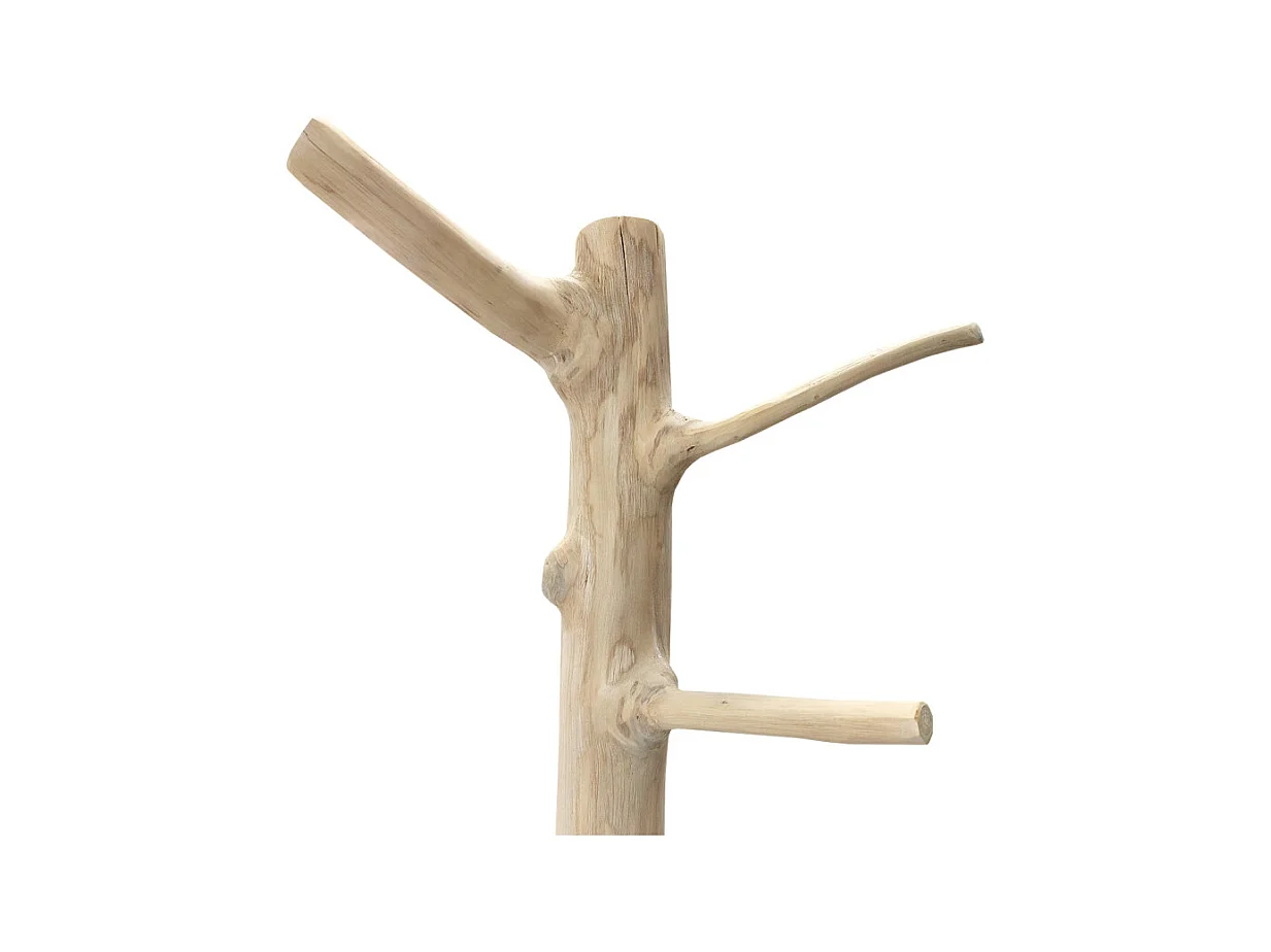 Porte-manteau branche bois de teck brut 180 cm pied rond noir - NAO