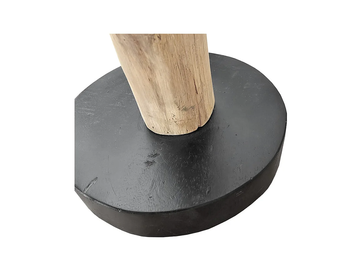 Porte-manteau branche bois de teck brut 180 cm pied rond noir - NAO