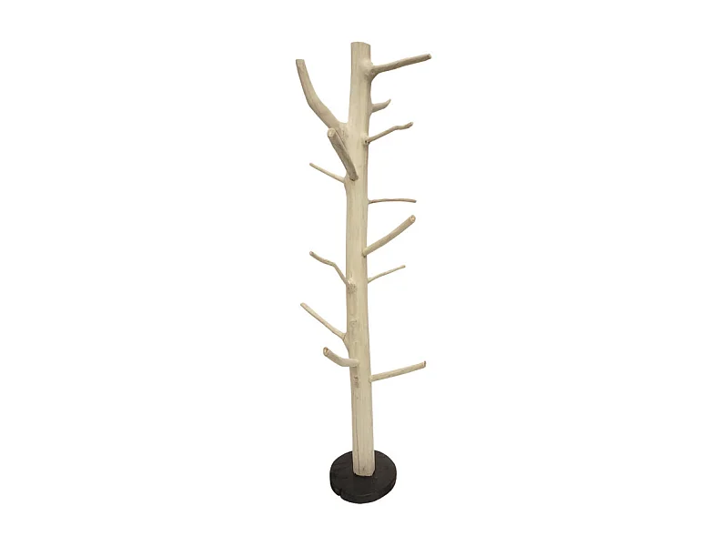 Porte-manteau branche bois de teck brut 180 cm pied rond noir - NAO