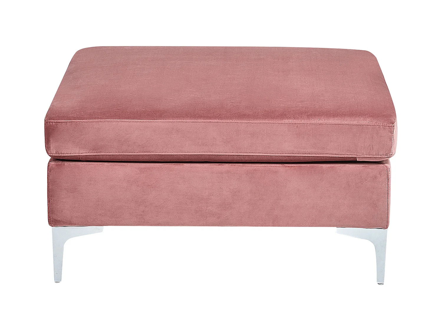 Ottomane Samtstoff Rosa mit Metallbeinen Silber quadratisch Glamour Stil Evja