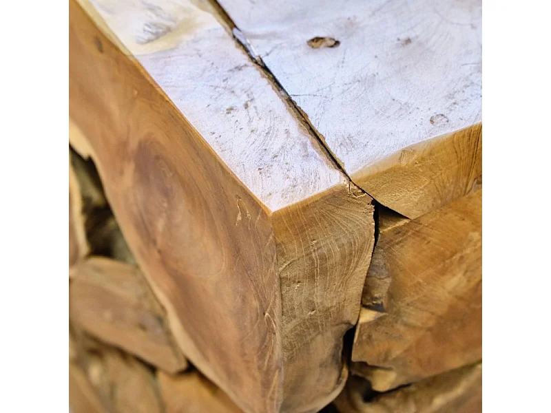 Table basse carrée L.100 cm bois de teck plateau verre trempé - TEKKU