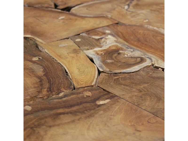 Table basse carrée L.100 cm bois de teck plateau verre trempé - TEKKU