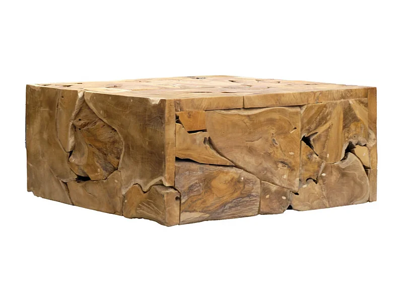 Table basse carrée L.100 cm avec assemblage de bois de teck - TEKKU