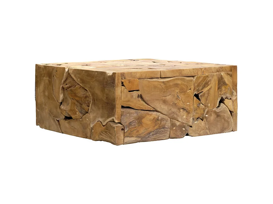 Table basse carrée L.100 cm avec assemblage de bois de teck - TEKKU