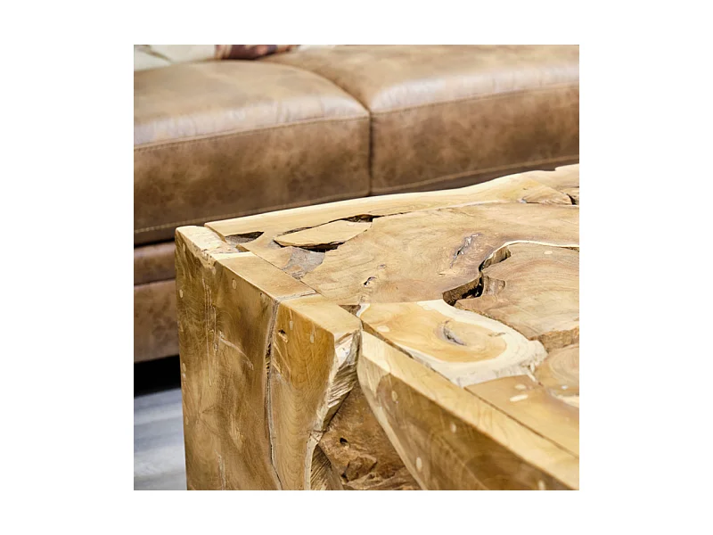 Table basse carrée L.100 cm avec assemblage de bois de teck - TEKKU