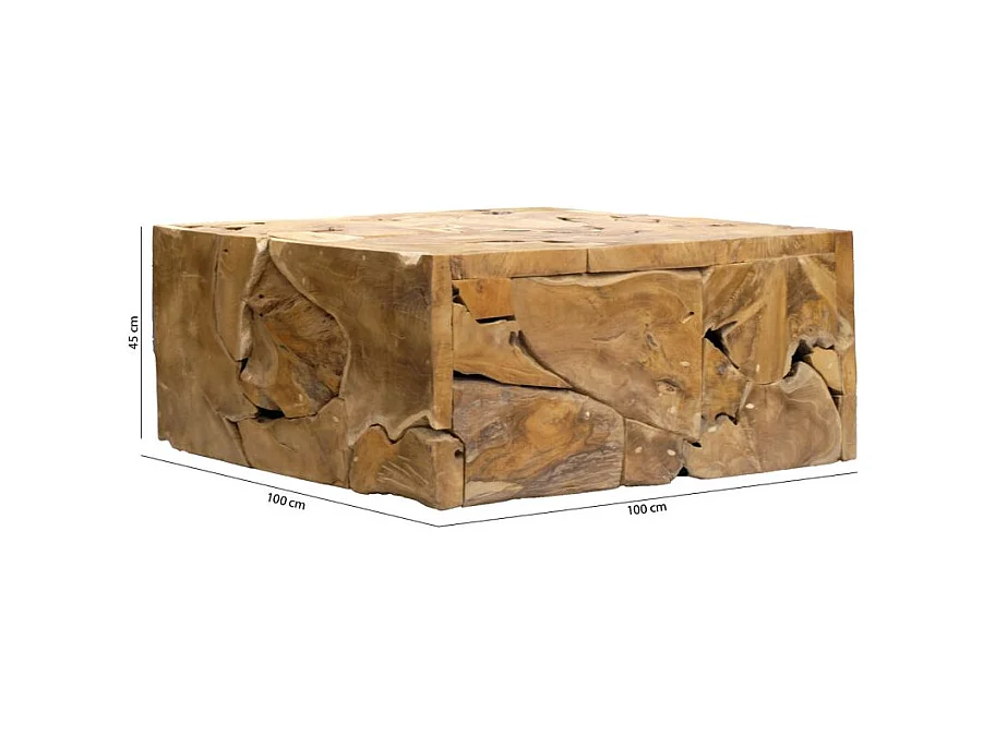 Table basse carrée L.100 cm avec assemblage de bois de teck - TEKKU