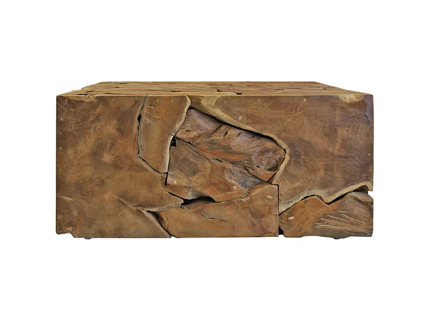 Table basse carrée L.100 cm avec assemblage de bois de teck - TEKKU