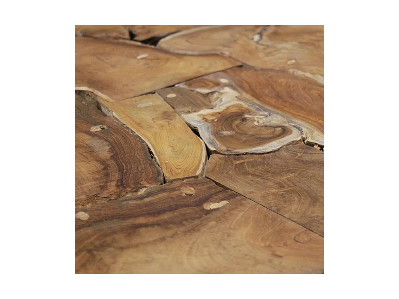 Table basse carrée L.100 cm avec assemblage de bois de teck - TEKKU