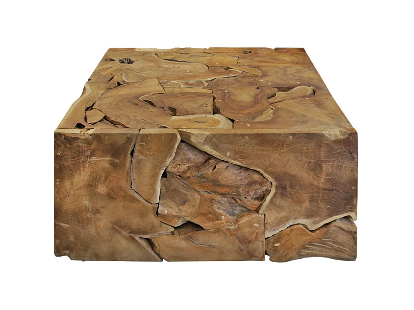 Table basse carrée L.100 cm avec assemblage de bois de teck - TEKKU