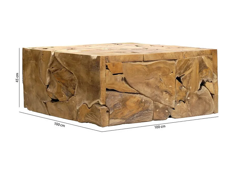 Table basse carrée L.100 cm avec assemblage de bois de teck - TEKKU