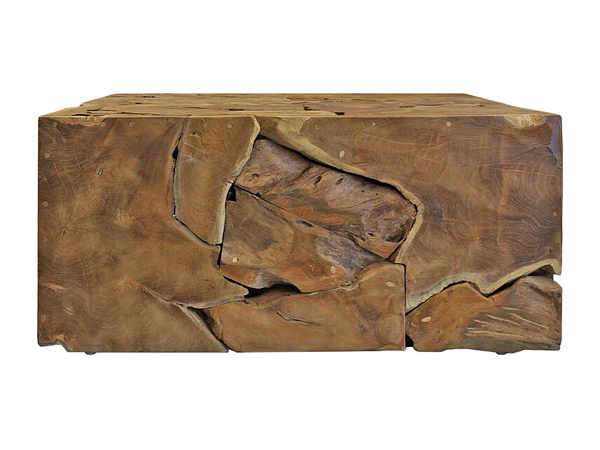 Table basse carrée L.100 cm avec assemblage de bois de teck - TEKKU