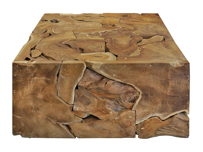 Table basse carrée L.100 cm avec assemblage de bois de teck - TEKKU