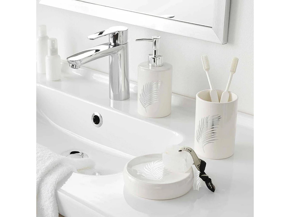 Gobelet Salle de Bain Imprimé "Orbella" 11cm Blanc & Argent