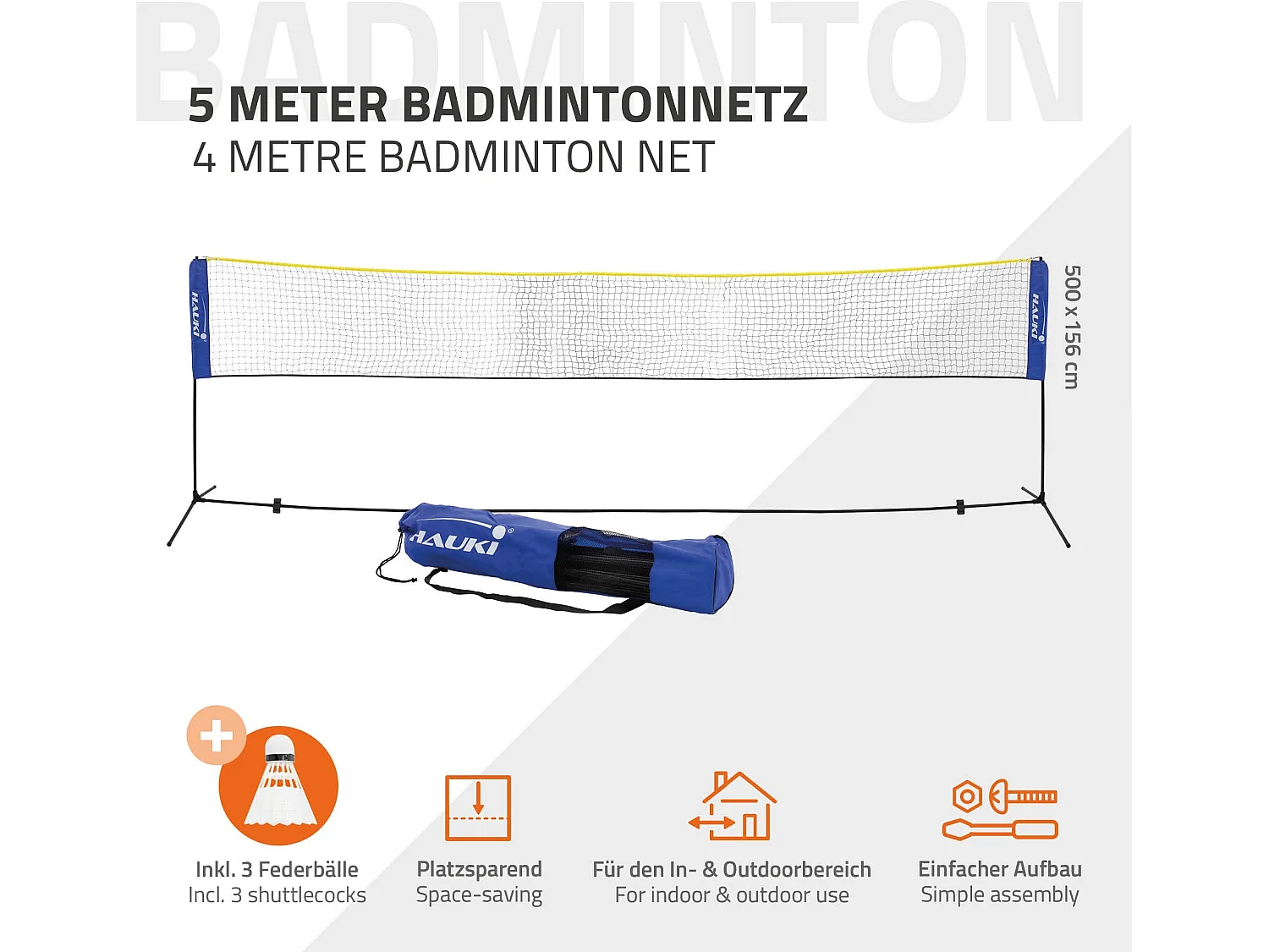 Red de bádminton de 5m portátil azul voleibol/red de tenis altura 155cm
