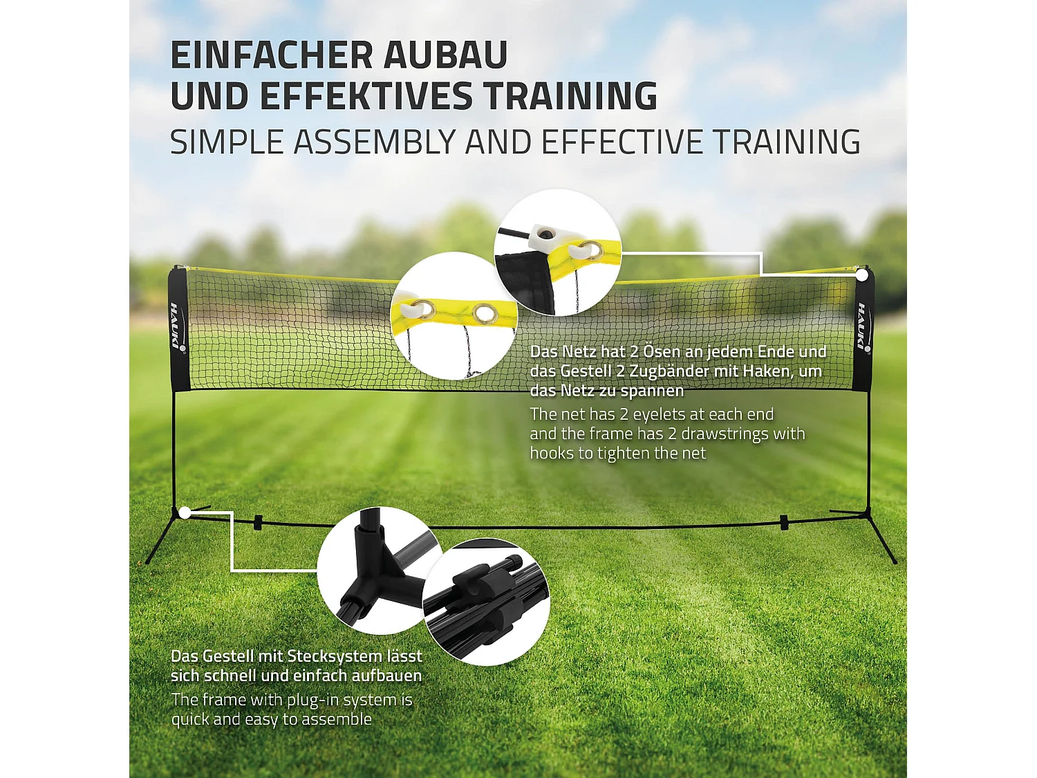 Red de bádminton de 4 m, red de voleibol/tenis negra portátil, altura de 156 cm