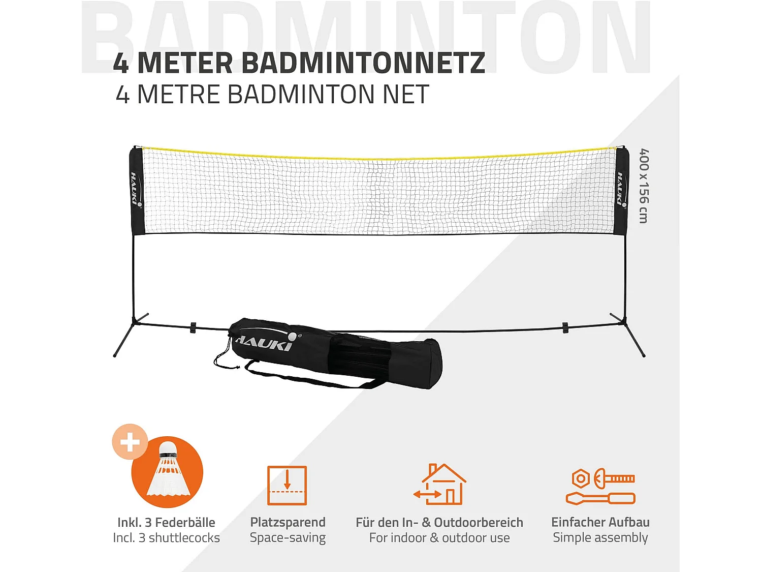 Rete da badminton da 4 m portatile nera rete da pallavolo/tennis altezza 156 cm