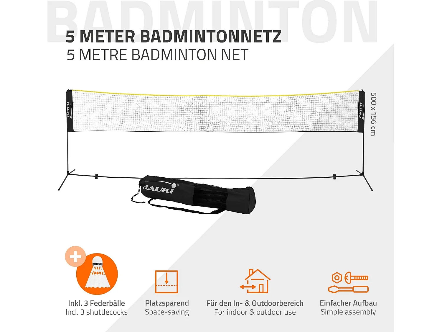 Filet de badminton 5m filet de volley-ball/tennis noir portable hauteur 155 cm