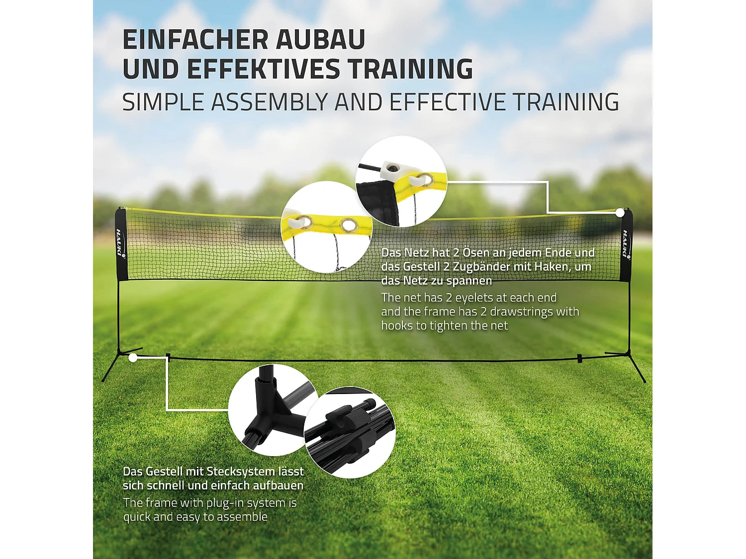 Filet de badminton 5m filet de volley-ball/tennis noir portable hauteur 155 cm