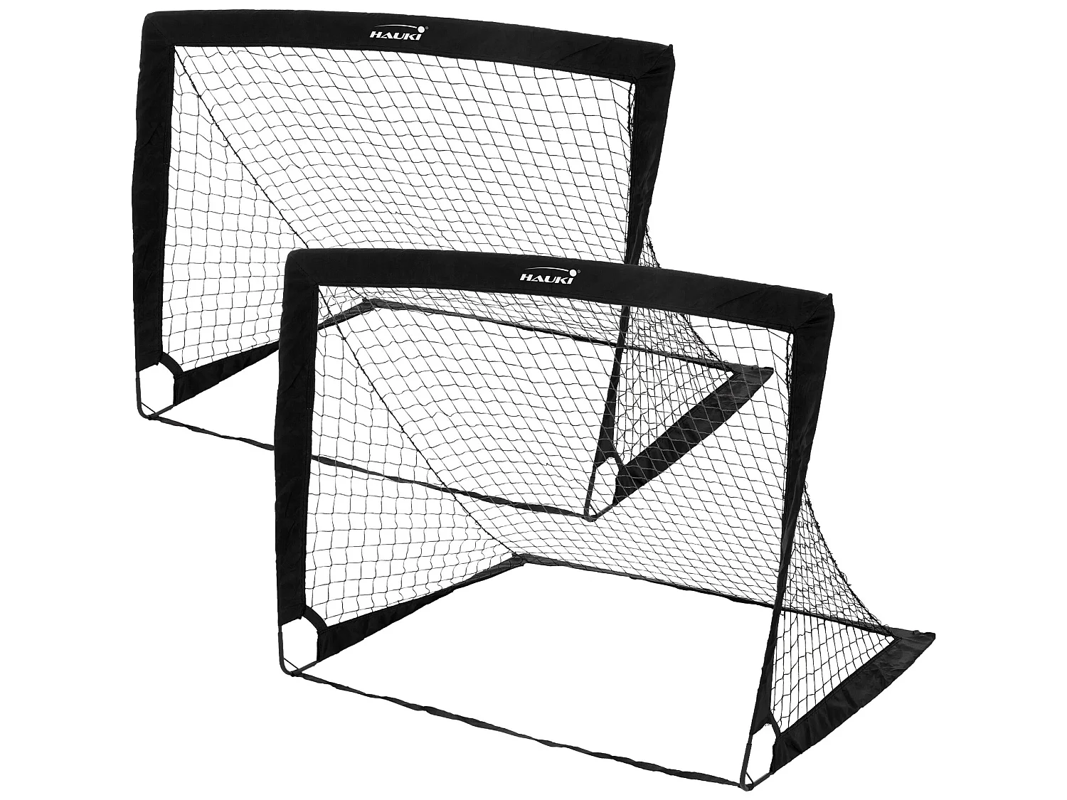 2x porterías de fútbol negras red de polietileno estructura acero + bolsa de transporte