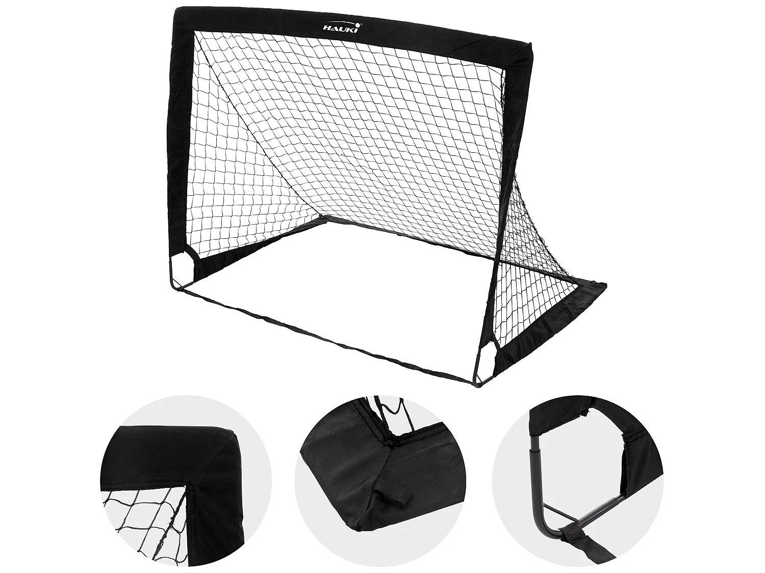 2x porterías de fútbol negras red de polietileno estructura acero + bolsa de transporte