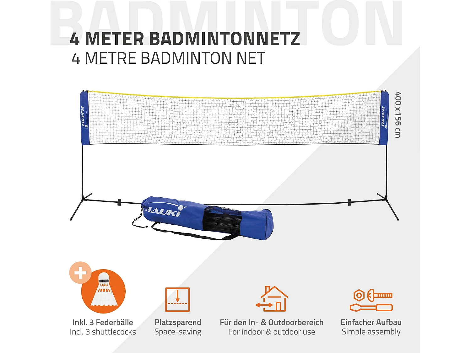 Rete da badminton da 4 m portatile blu rete da pallavolo/tennis altezza 155 cm