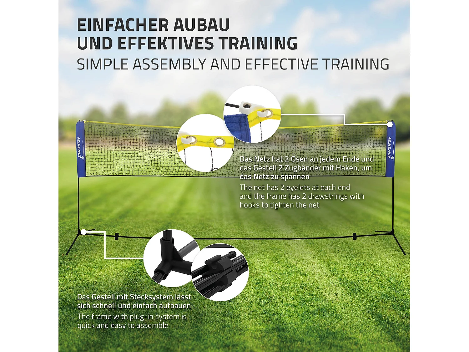 Rete da badminton da 4 m portatile blu rete da pallavolo/tennis altezza 155 cm