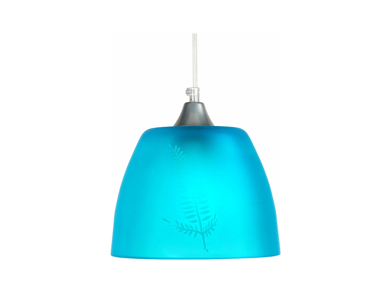 Suspension dôme verre  décoré bleu 70 cm.
