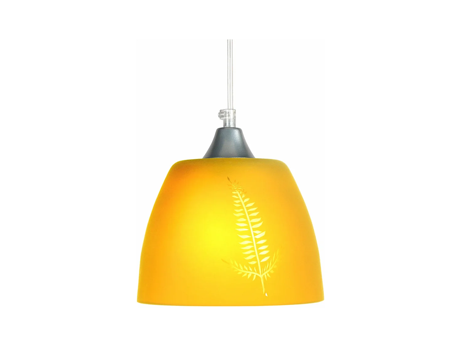 Suspension dôme verre  décoré jaune 70 cm.