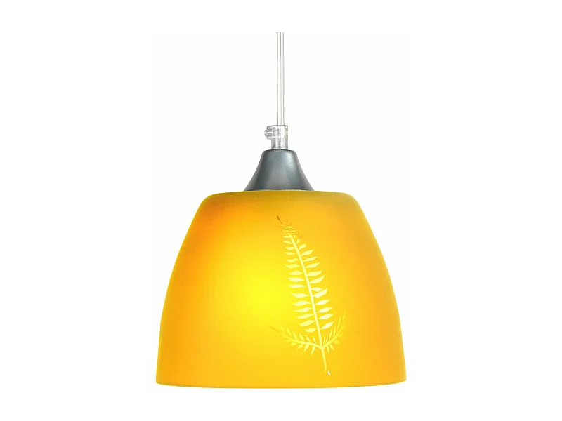 Suspension dôme verre  décoré jaune 70 cm.