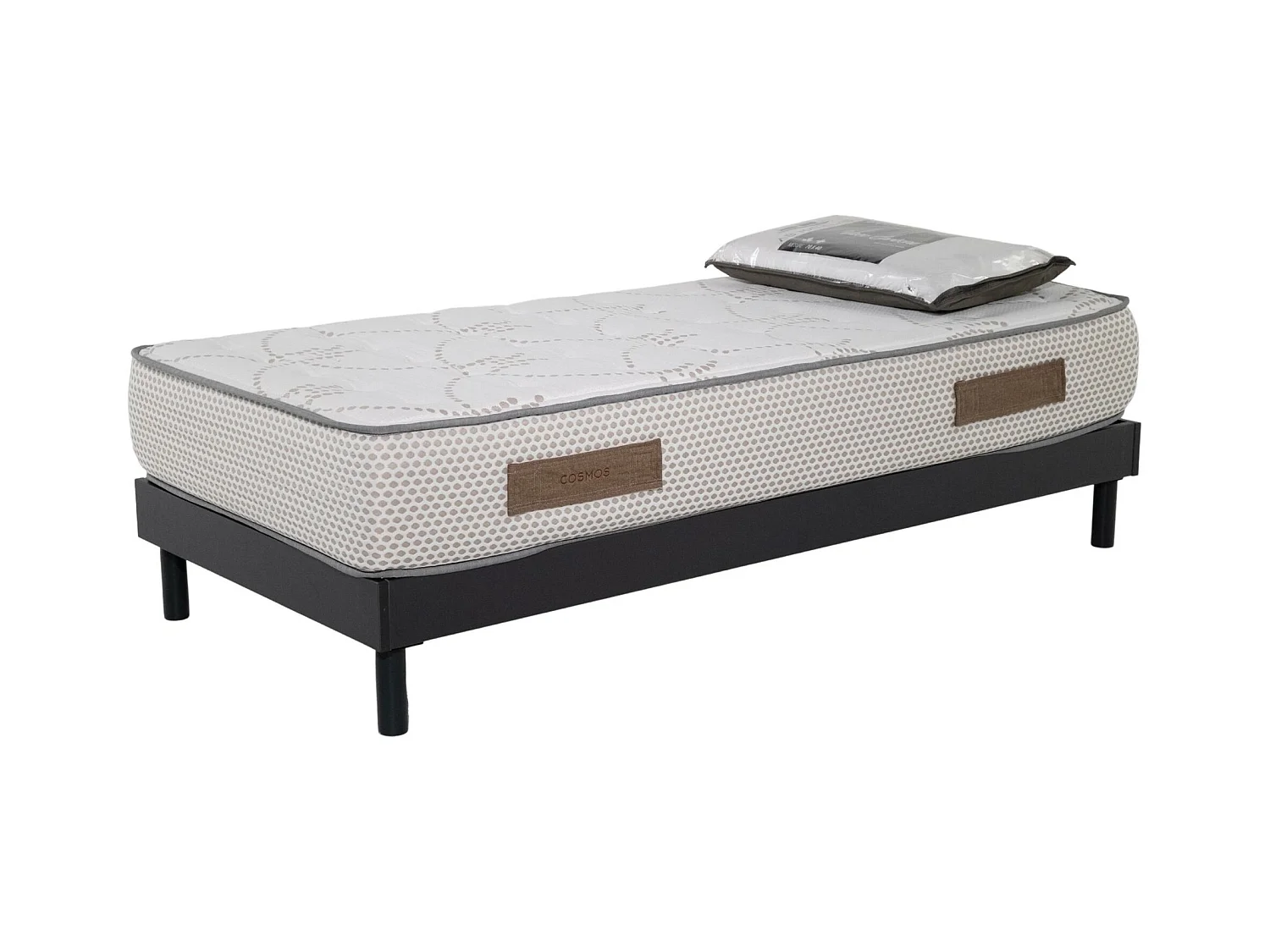 Ensemble Matelas mousse Cosmos White accueil mémoire-90x190cm-1 Oreiller 70x40-Sommier kit gris