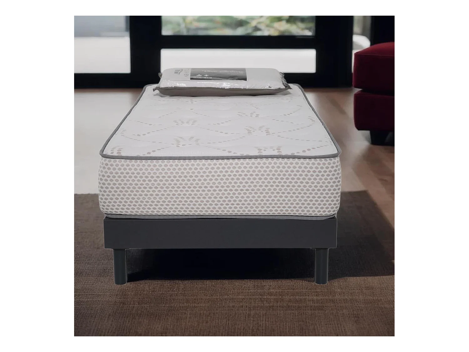 Ensemble Matelas mousse Cosmos White accueil mémoire-90x190cm-1 Oreiller 70x40-Sommier kit gris