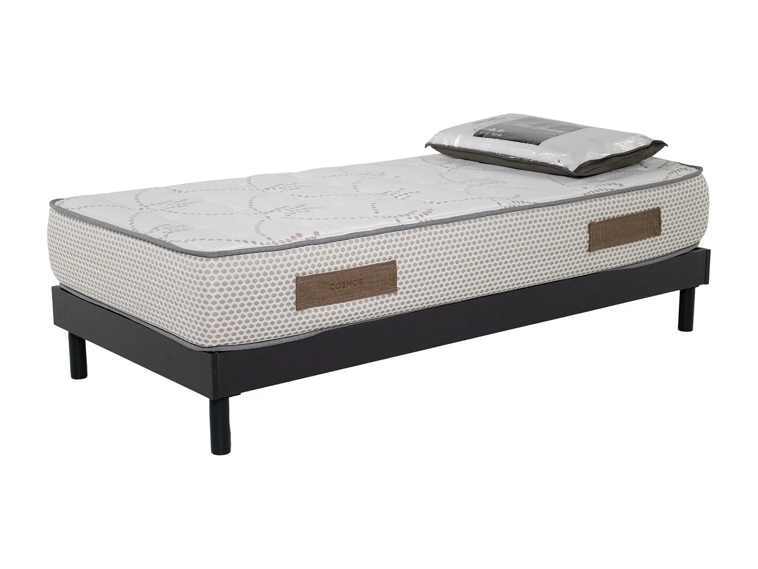 Ensemble Matelas mousse Cosmos White accueil mémoire-90x190cm-1 Oreiller 70x40-Sommier kit gris