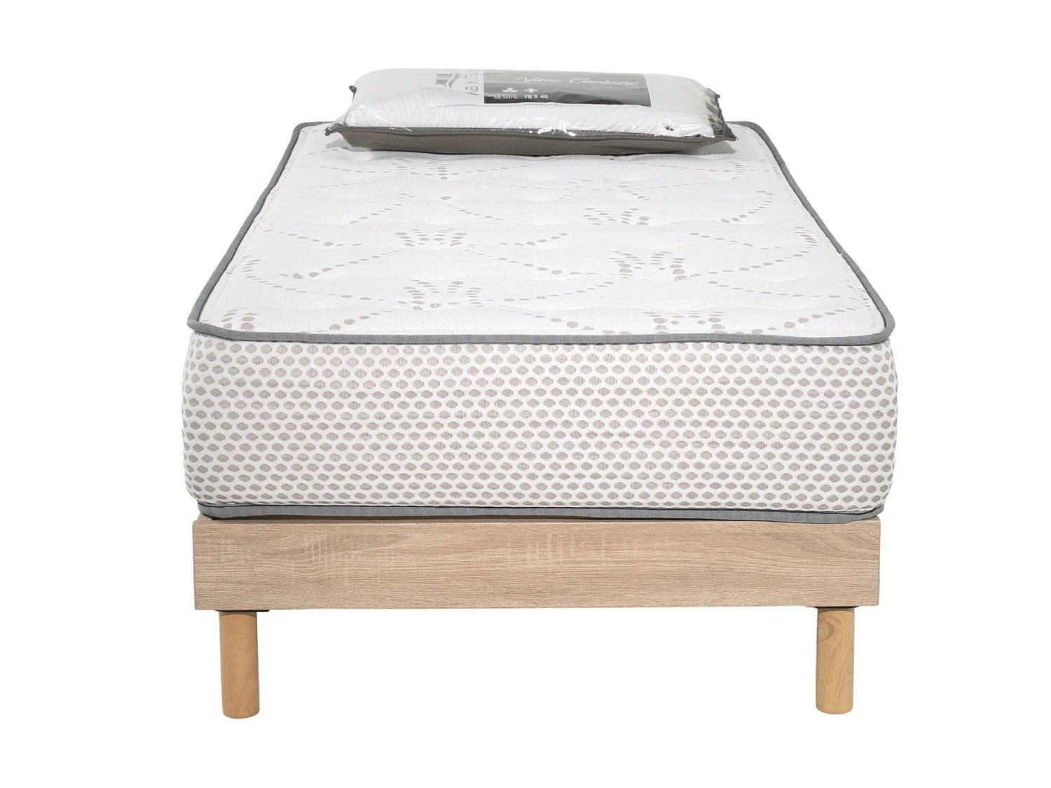 Ensemble Matelas mousse Cosmos White accueil mémoire-90x190-1 Oreiller 70x40-Sommier kit chêne