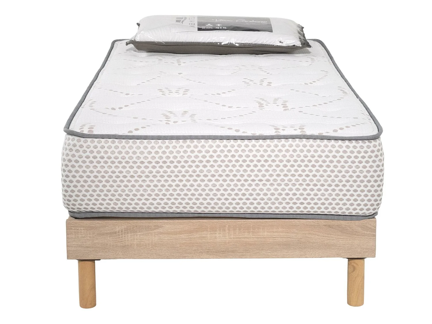 Ensemble Matelas mousse Cosmos White accueil mémoire-90x190-1 Oreiller 70x40-Sommier kit chêne