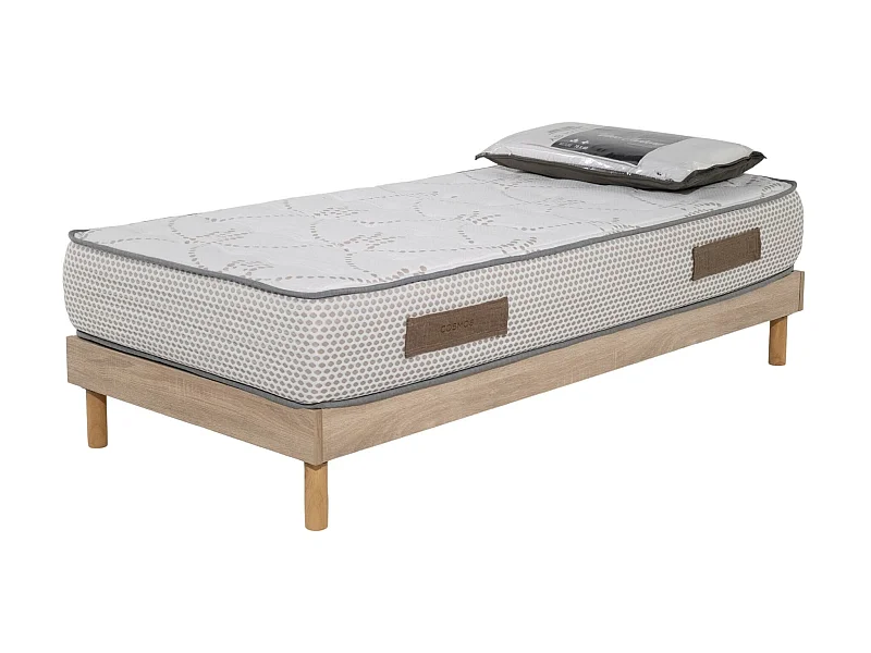 Ensemble Matelas mousse Cosmos White accueil mémoire-90x190-1 Oreiller 70x40-Sommier kit chêne