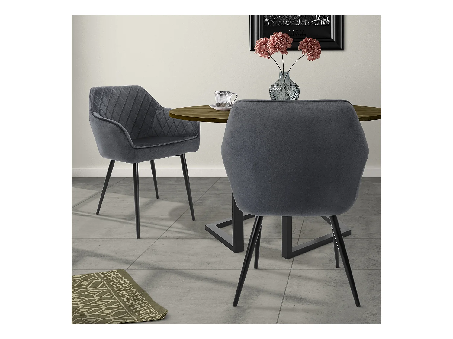 Conjunto de 2x sillas de comedor tapizadas en terciopelo sillones salón antracita ML-Design